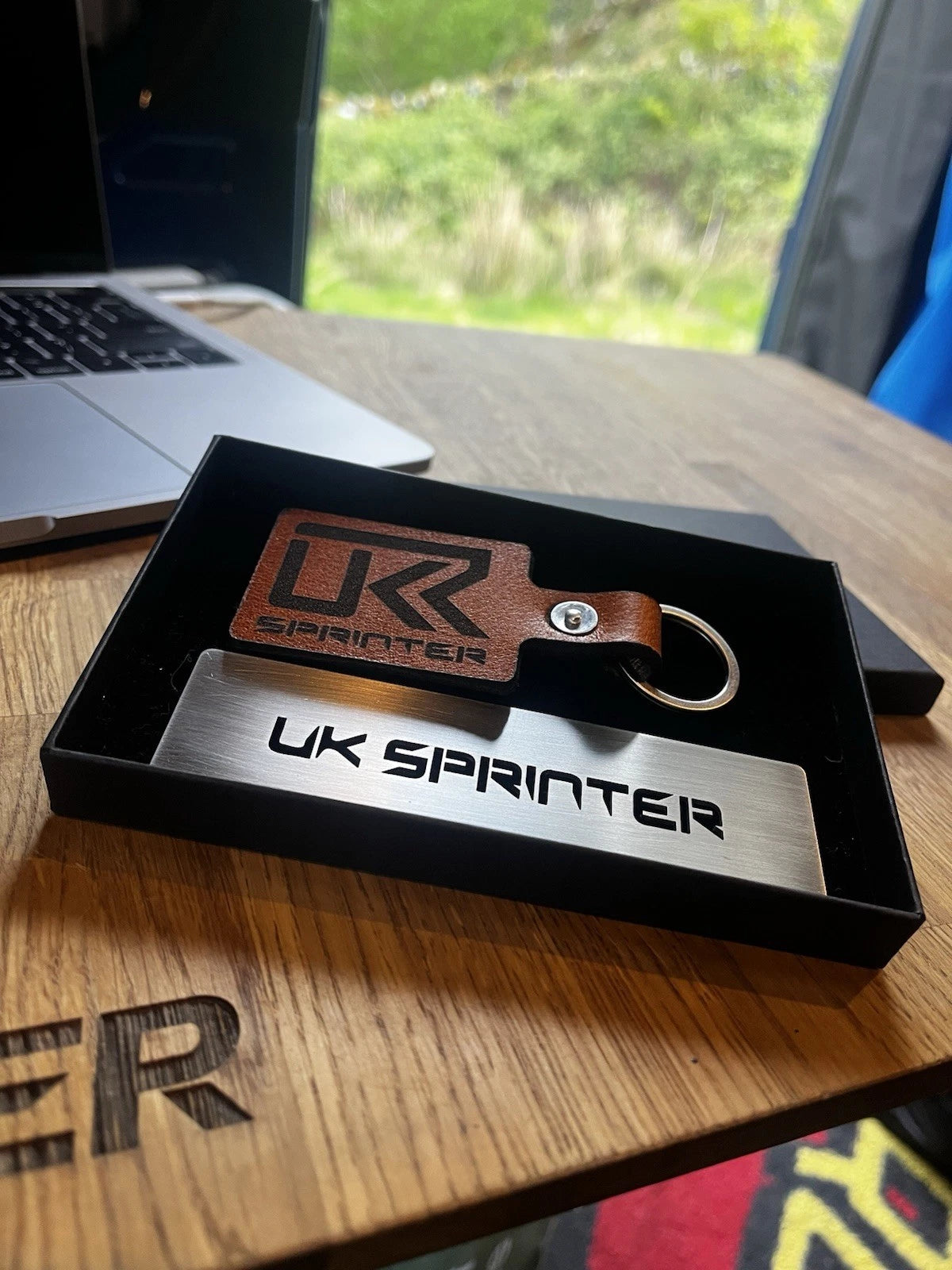 Handmade Leather Key Ring and Stainless Steel Plaque