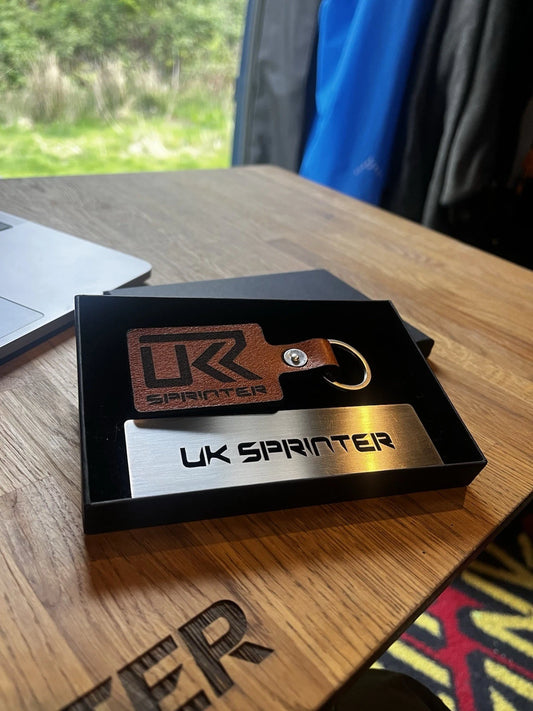 Handmade Leather Key Ring and Stainless Steel Plaque